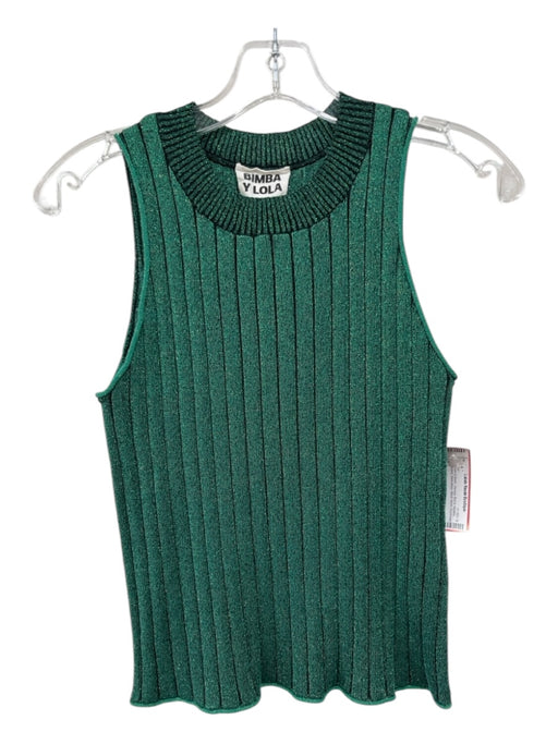 Bimba Y Lola Size XS Green & Black Viscose Blend Metallic Ribbed Sleeveless Top Green & Black / XS