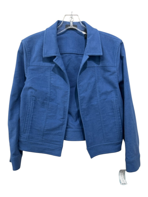 Theory Size M Blue Cotton Blend Twill Lapel Open Front Crop Jacket Blue / M