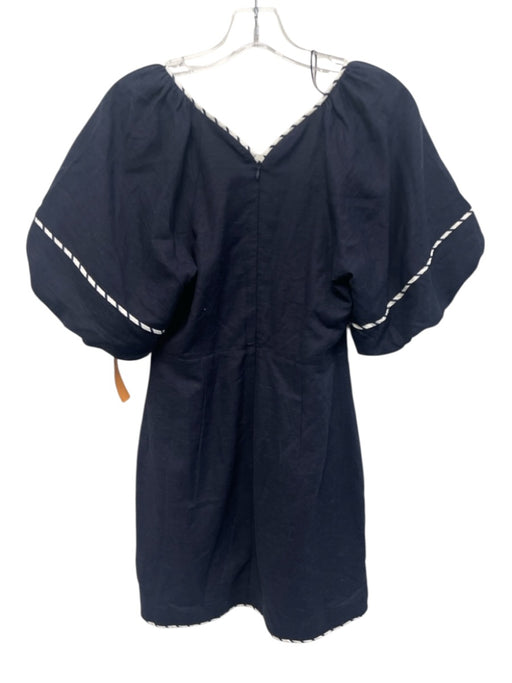 Hyacinth House Size S Navy Blue & White Linen & Rayon Short Puff Sleeve Dress Navy Blue & White / S