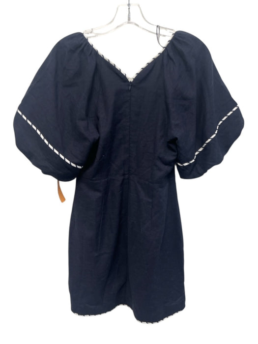 Hyacinth House Size S Navy Blue & White Linen & Rayon Short Puff Sleeve Dress Navy Blue & White / S
