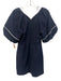 Hyacinth House Size S Navy Blue & White Linen & Rayon Short Puff Sleeve Dress Navy Blue & White / S