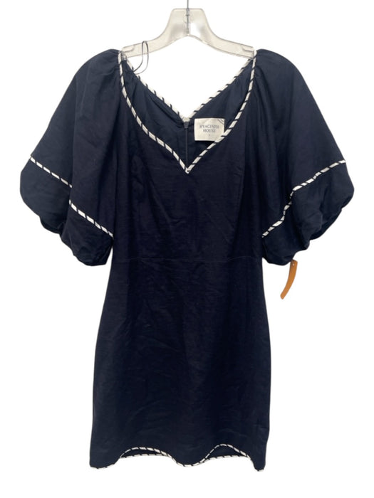 Hyacinth House Size S Navy Blue & White Linen & Rayon Short Puff Sleeve Dress Navy Blue & White / S
