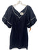 Hyacinth House Size S Navy Blue & White Linen & Rayon Short Puff Sleeve Dress Navy Blue & White / S