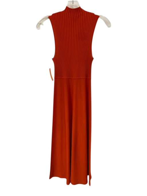 Theory Size S Orange Rayon & Nylon Sleeveless Rib Knit Mock Neck Midi Dress Orange / S