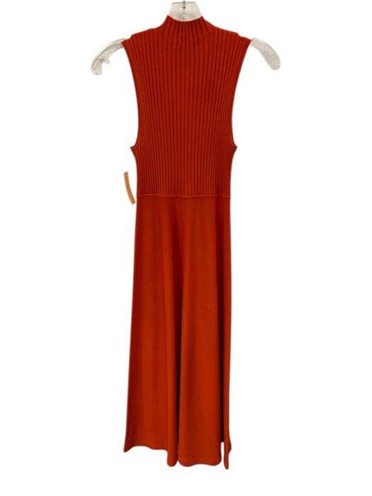Theory Size S Orange Rayon & Nylon Sleeveless Rib Knit Mock Neck Midi Dress Orange / S