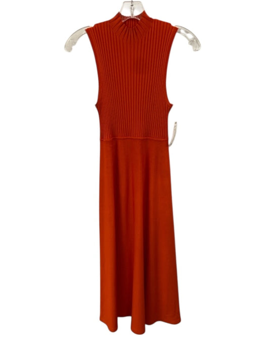 Theory Size S Orange Rayon & Nylon Sleeveless Rib Knit Mock Neck Midi Dress Orange / S