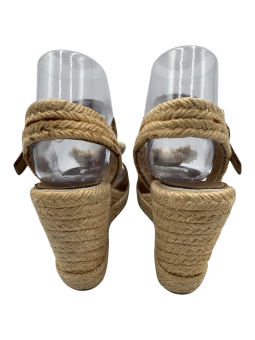 Prada Shoe Size 38.5 Beige & Brown Suede & Canvas Espadrille Bow Detail Wedges Beige & Brown / 38.5