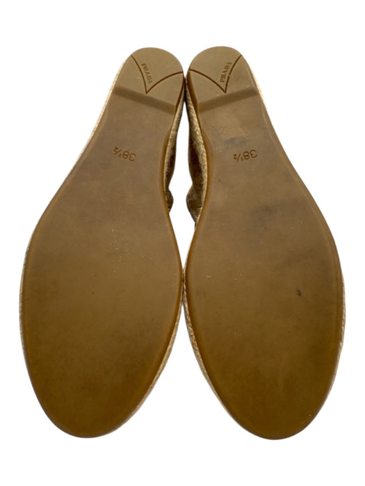 Prada Shoe Size 38.5 Beige & Brown Suede & Canvas Espadrille Bow Detail Wedges Beige & Brown / 38.5