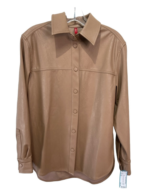 Spanx Size XS Beige Polyester Blend Collared Button Up Long Sleeve Paneled Top Beige / XS