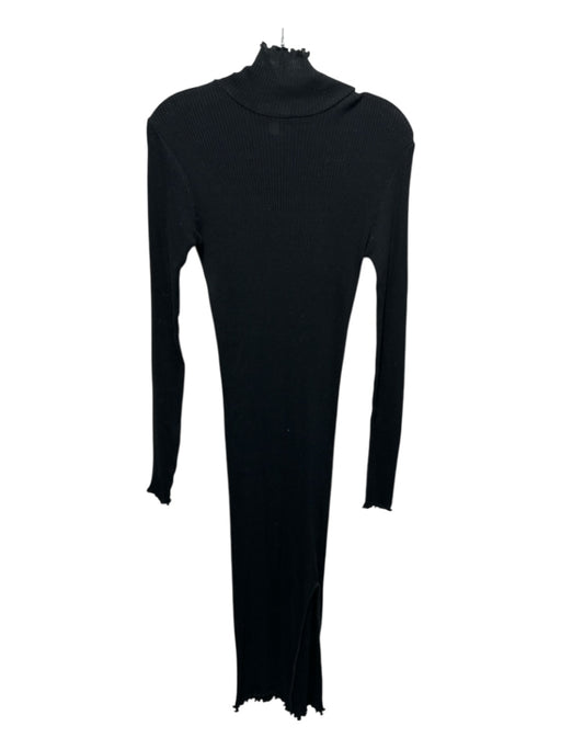 COS Size XS Black Cotton Ribbed Knit Long Sleeve Mock Neck Leg Slit Dress Black / XS
