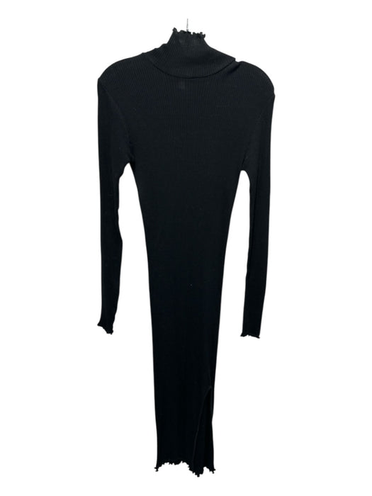 COS Size XS Black Cotton Ribbed Knit Long Sleeve Mock Neck Leg Slit Dress Black / XS