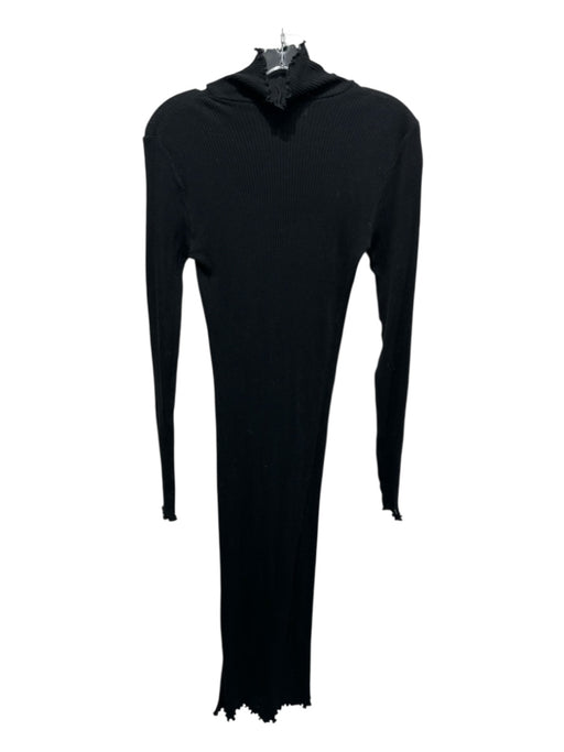 COS Size XS Black Cotton Ribbed Knit Long Sleeve Mock Neck Leg Slit Dress Black / XS