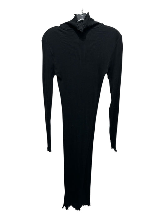 COS Size XS Black Cotton Ribbed Knit Long Sleeve Mock Neck Leg Slit Dress Black / XS