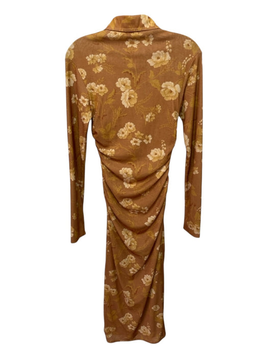 Nanushka Size S Orange & Yellow Polyester Quarter Button Floral Print Dress Orange & Yellow / S