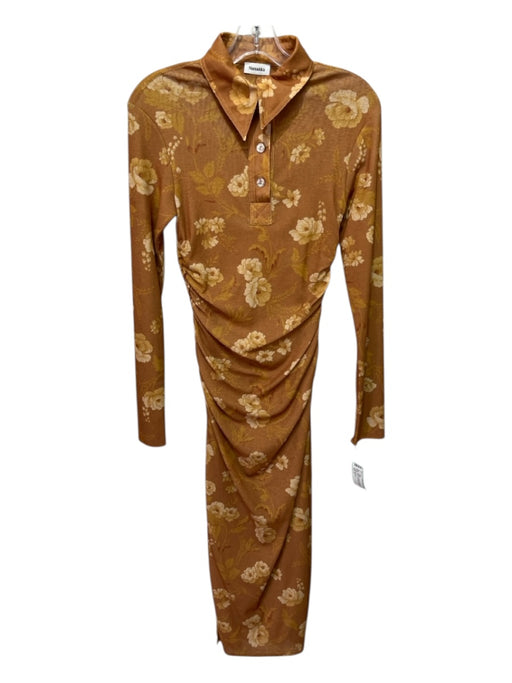 Nanushka Size S Orange & Yellow Polyester Quarter Button Floral Print Dress Orange & Yellow / S