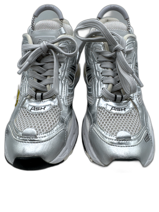 Ash Shoe Size 8 Silver & White Synthetic Knit Lace Up Rubber Detail Sneakers Silver & White / 8