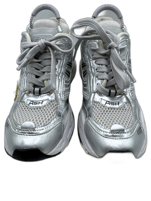 Ash Shoe Size 8 Silver & White Synthetic Knit Lace Up Rubber Detail Sneakers Silver & White / 8