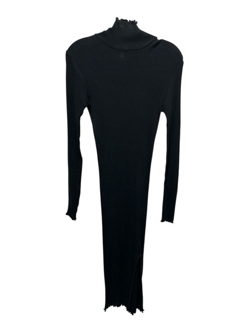 COS Size XS Black Cotton Ribbed Knit Long Sleeve Mock Neck Leg Slit Dress Black / XS
