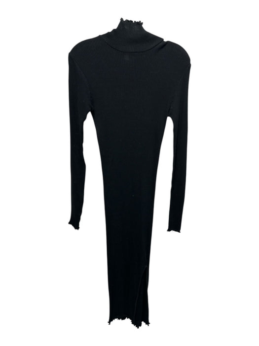 COS Size XS Black Cotton Ribbed Knit Long Sleeve Mock Neck Leg Slit Dress Black / XS