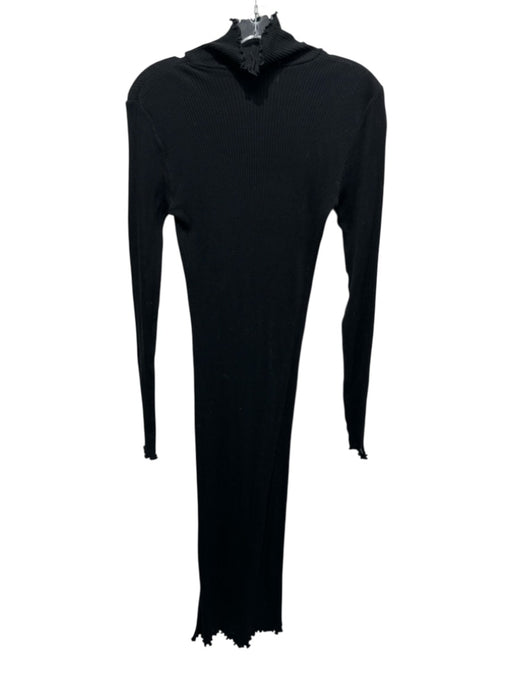 COS Size XS Black Cotton Ribbed Knit Long Sleeve Mock Neck Leg Slit Dress Black / XS