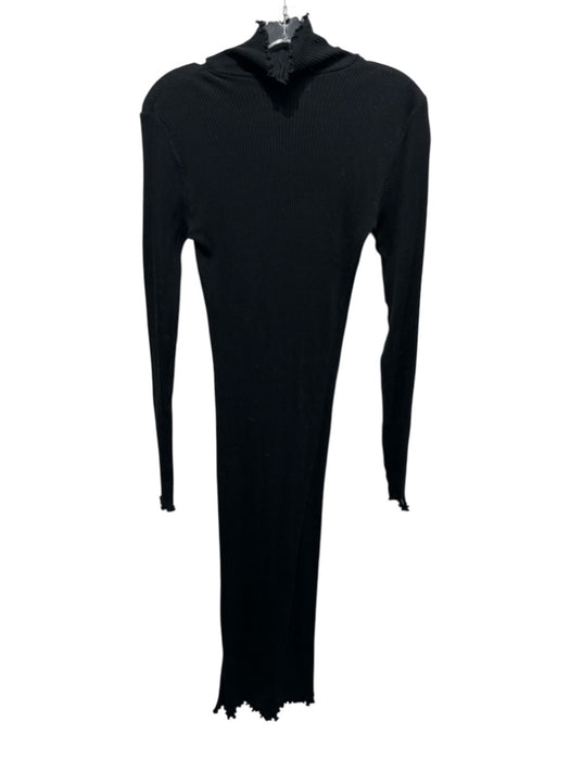 COS Size XS Black Cotton Ribbed Knit Long Sleeve Mock Neck Leg Slit Dress Black / XS