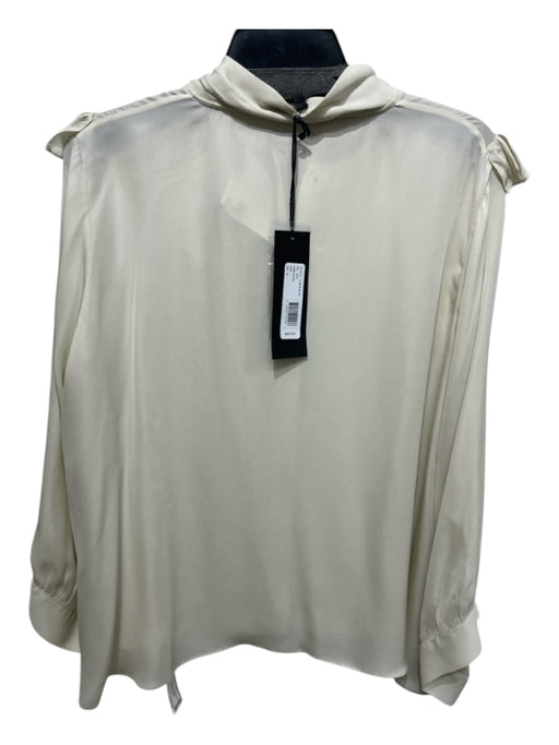 Nili Lotan Size XS Cream Silk Button Up Ruffle Neckline Tie Neck Long Sleeve Top Cream / XS