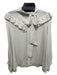 Nili Lotan Size XS Cream Silk Button Up Ruffle Neckline Tie Neck Long Sleeve Top Cream / XS