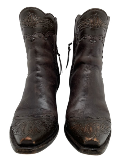 Stallion Boots & Leather Shoe Size 6 Dark Brown Leather Tooled Western Booties Dark Brown / 6