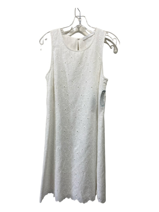 W by Worth Size Medium White Cotton Blend Sleeveless Eyelet Scallop Hem Dress White / Medium