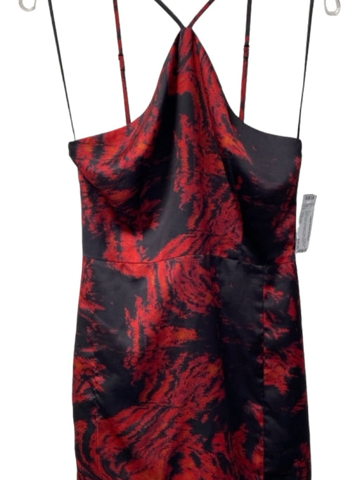 Louna Size Est XS Black & Red Polyester Halter Abstract Lined Back Zip Dress Black & Red / Est XS