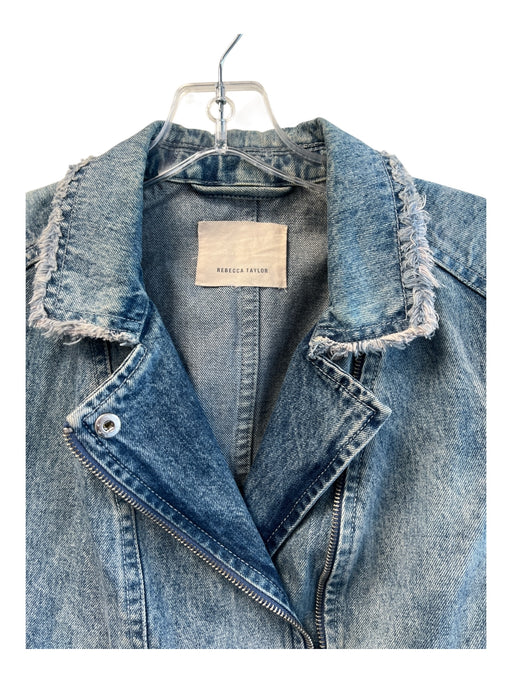 Rebecca Taylor Size Est S Blue 100% Cotton Washed Denim Raw Edge Moto Jacket Blue / Est S