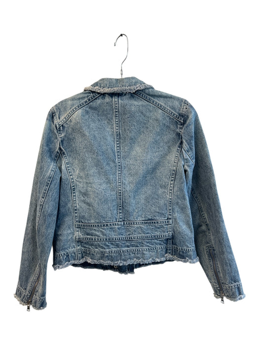 Rebecca Taylor Size Est S Blue 100% Cotton Washed Denim Raw Edge Moto Jacket Blue / Est S