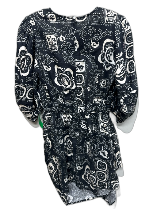 Rhode Size Est XS Black & White Linen Half Balloon Sleeve Stamp Back Zip Dress Black & White / Est XS