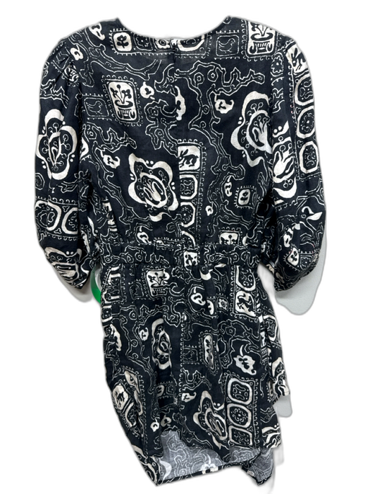 Rhode Size Est XS Black & White Linen Half Balloon Sleeve Stamp Back Zip Dress Black & White / Est XS