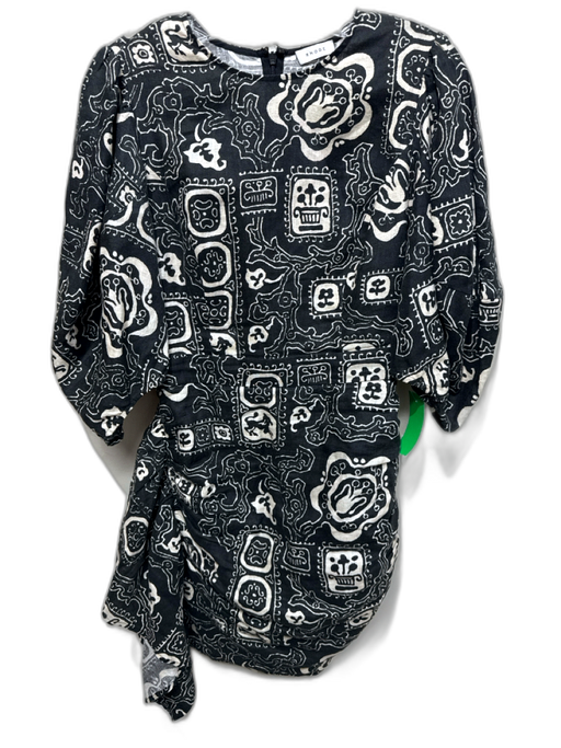Rhode Size Est XS Black & White Linen Half Balloon Sleeve Stamp Back Zip Dress Black & White / Est XS
