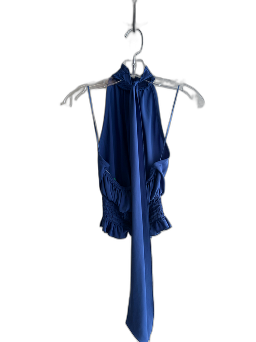 Ramy Brook Size S Blue Polyester High Neck Halter Back Tie Ruched Top Blue / S