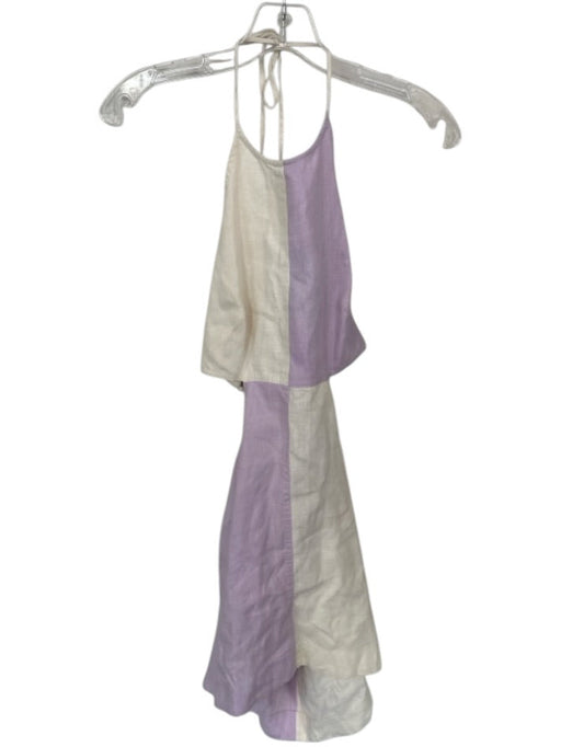 Matthew Bruch Size S Purple & White Linen Tie Cutouts Mini Dress Purple & White / S