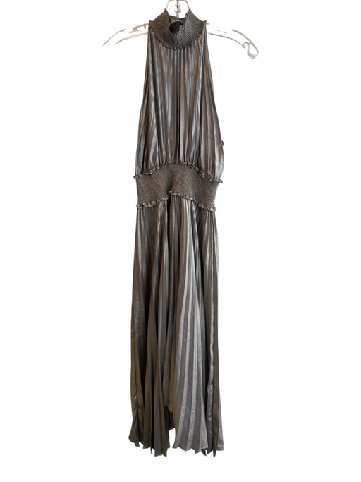 A.L.C. Size 2 Gold Lame Pleated high neck Midi Dress Gold / 2