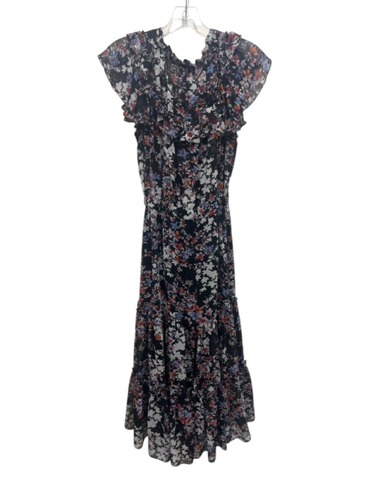 Misa Size M Black, Purple & Multi Viscose floral print Tie Front Maxi Dress Black, Purple & Multi / M