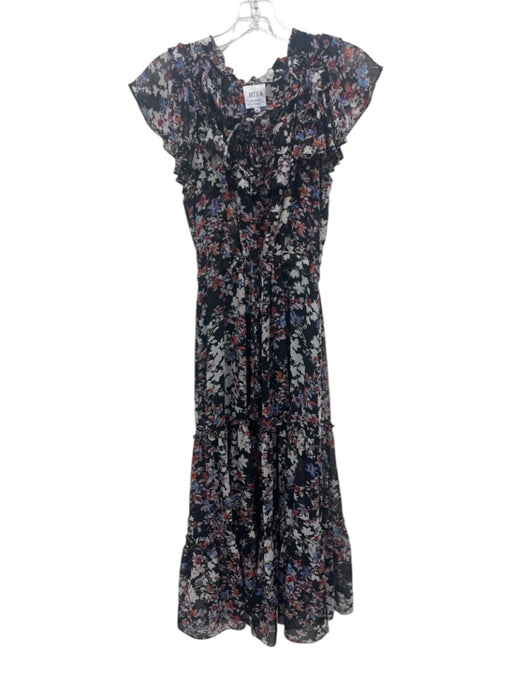 Misa Size M Black, Purple & Multi Viscose floral print Tie Front Maxi Dress Black, Purple & Multi / M