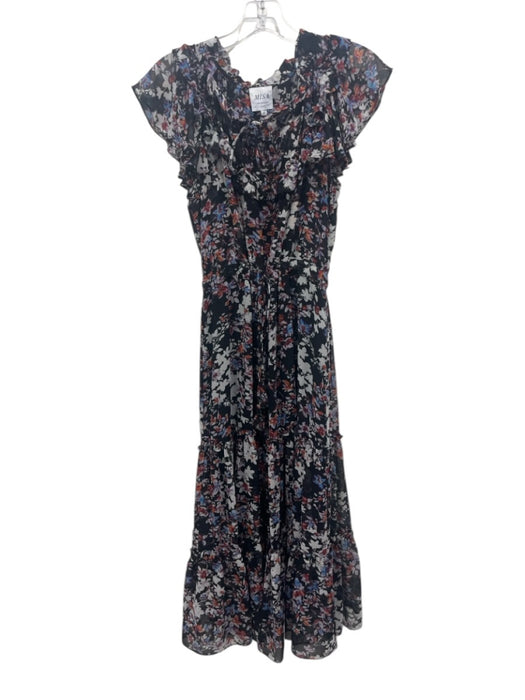 Misa Size M Black, Purple & Multi Viscose floral print Tie Front Maxi Dress Black, Purple & Multi / M