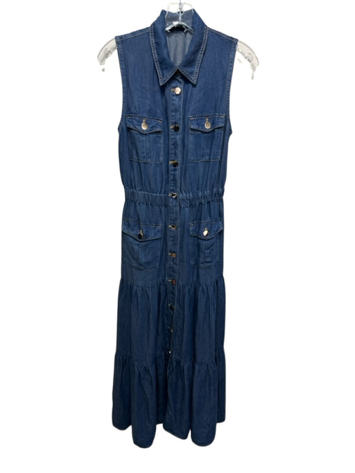 Karina Grimaldi Size XS Blue Wash Lyocell goldtone hardware Sleeveless Dress Blue Wash / XS