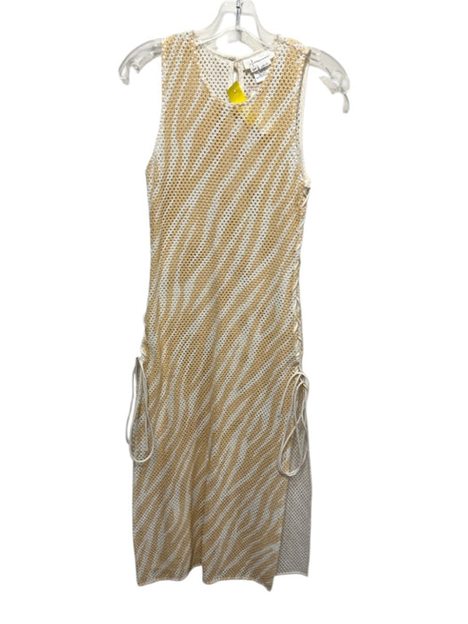 By Anthropologie Size XS/S Tan & White Cotton Knit Keyhole Back Sleeveless Dress Tan & White / XS/S