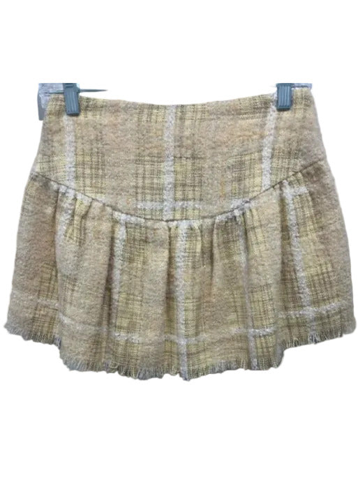 Loveshackfancy Size 0 Yellow & Cream Cotton Boucle Gathered Lined Mini Skirt