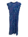 Bindu Size Medium Blue & Purple Cotton Ruffle Cap Sleeve Abstract Floral Dress Blue & Purple / Medium