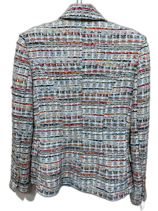 L'agence Size 4 White, Blue & Orange Polyester Tweed Metallic Thread Jacket White, Blue & Orange / 4