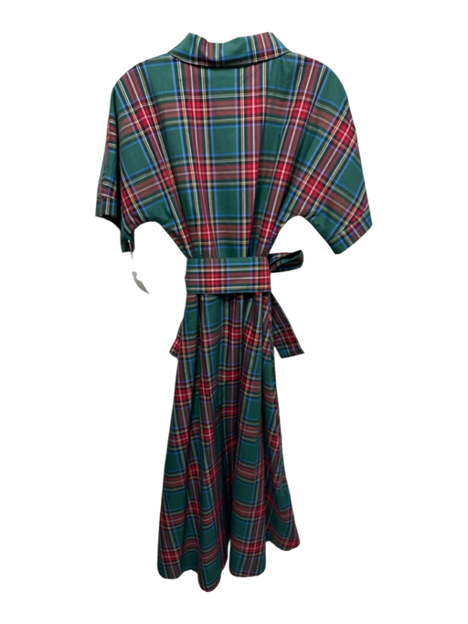 Buru Size S Red, Green & Black Cotton Blend Plaid Button Front Pocketed Dress Red, Green & Black / S