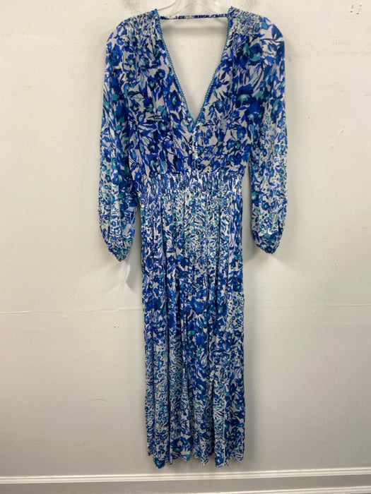 Poupette St. Barth Size Medium Blue, White, Teal Viscose Long Sleeve Maxi Dress