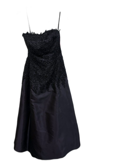 Helen Morley Size Est S Black Acetate & Silk Sleeveless Floral Embroidery Gown Black / Est S