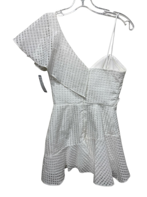 Amanda Uprichard Size P White Polyester One Shoulder Windowpane Ruffles Dress White / P